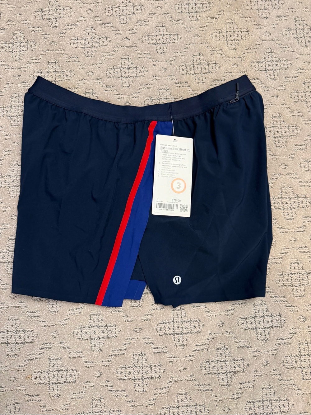 Lululemon NWT L Split Short Stripe True Navy Red